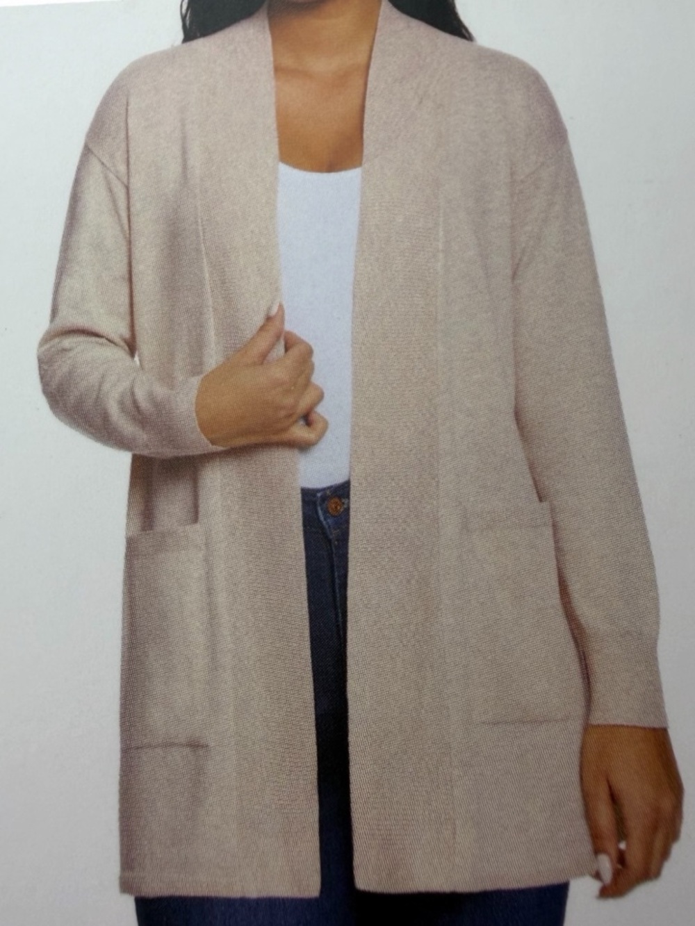 New Gloria Vanderbilt Open Front Cardigan - Cream - Neutral Pockets Lightweight